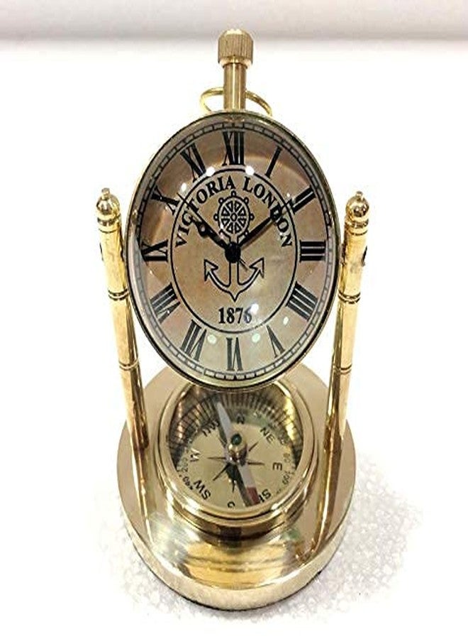 SIAN Antique Victorian London Old Style Brass Clock with Compass for Home Décor/Office Table - Image 1